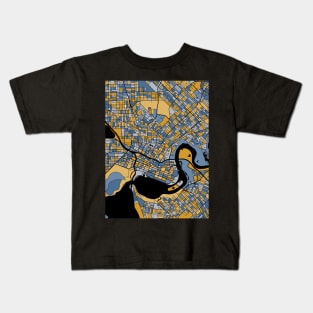 Perth Map Pattern in Blue & Gold Kids T-Shirt